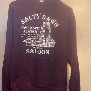Salty Dawg Saloon Homer Spit Alaska Graphic Hoodie - Deep Plum
